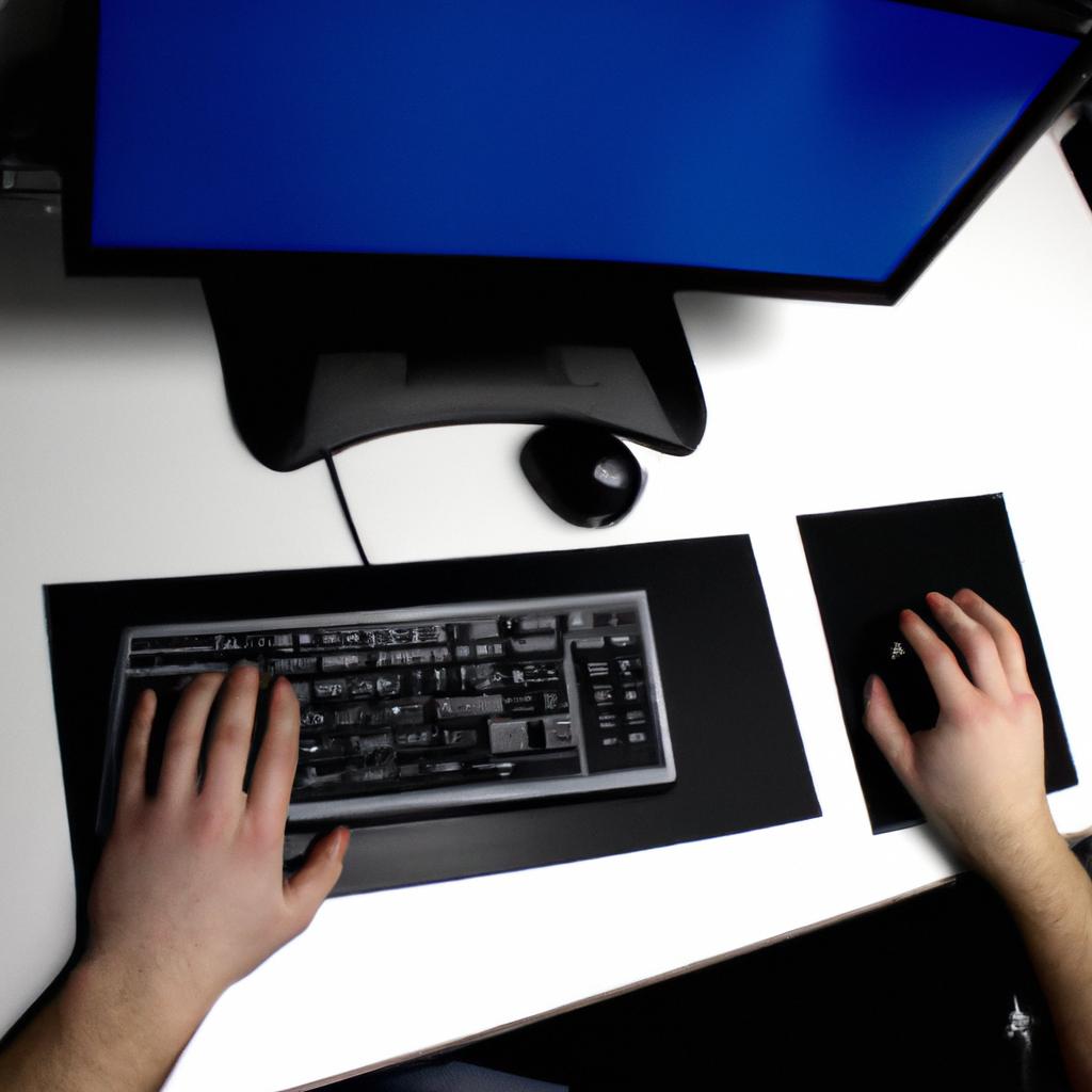 Person working on computer desk