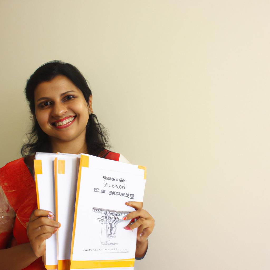 Person holding tax documents, smiling